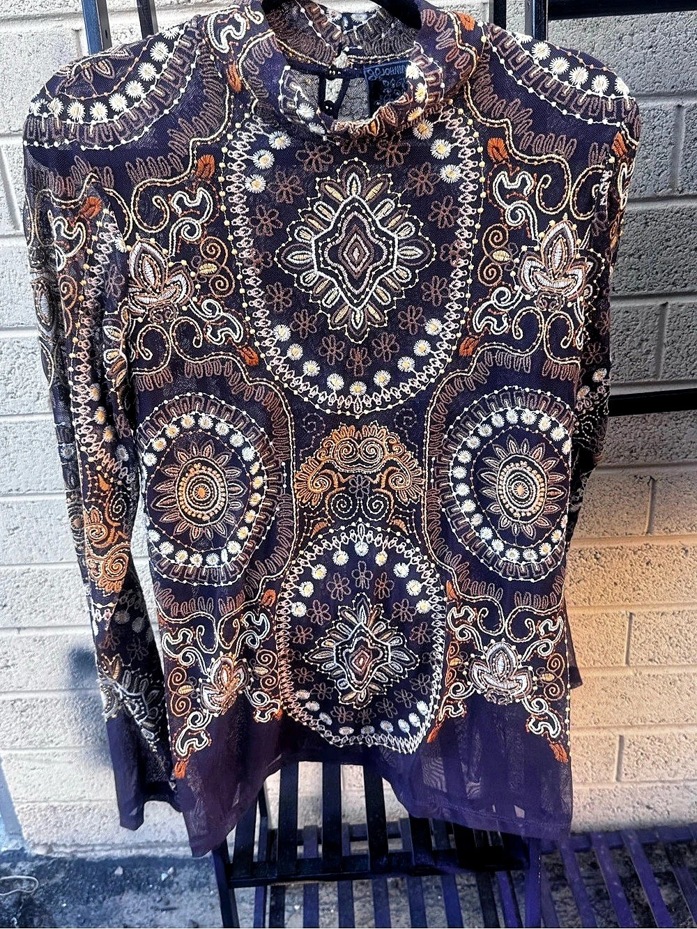 Johnny Was Paisley Embroidered Blouse Size Large Like New
